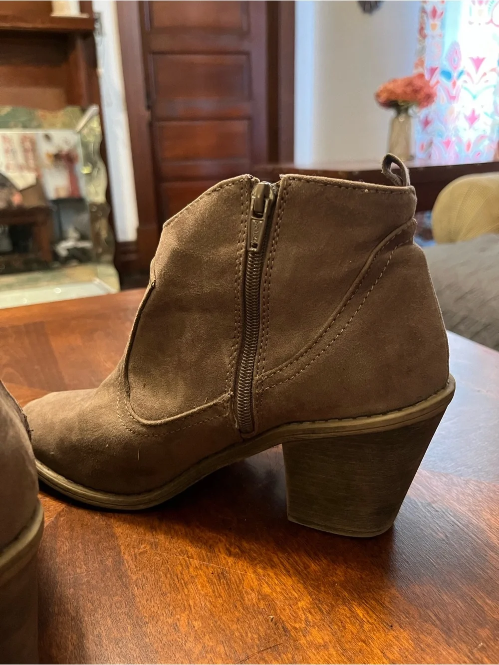 Faded Glory Taupe Suede Fringe Ankle Booties